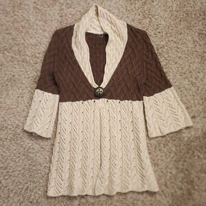 Anthropologie One Girl Who Womens L Long Sleeve Button Snap Cable Knit Sweater